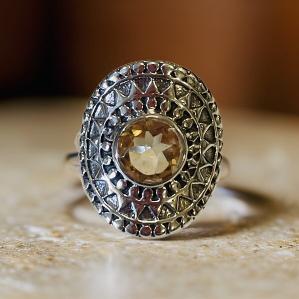 Intricate Citrine Solid Sterling Silver Ring Sz 8.5