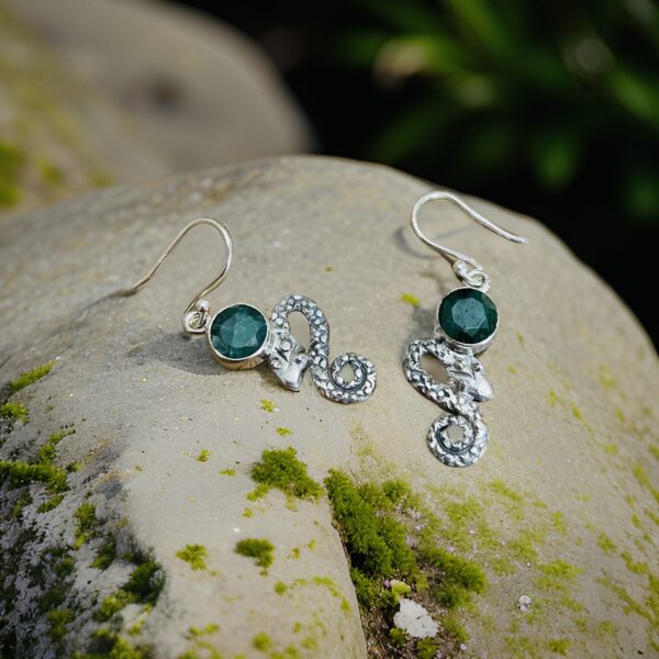 Emerald Snake Dangle Earrings