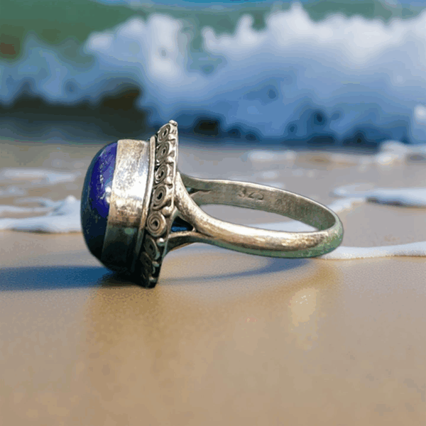 Bold Lapis Lazuli Statement Ring - Size 9.5 - Image 3