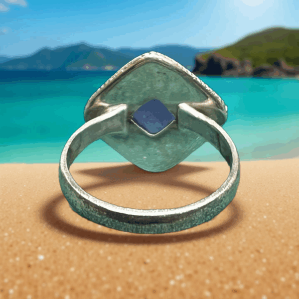 Square Amethyst Beaded Silver Ring Size 6.25 - Image 4