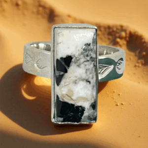 Natural White Buffalo Silver adjustable ring