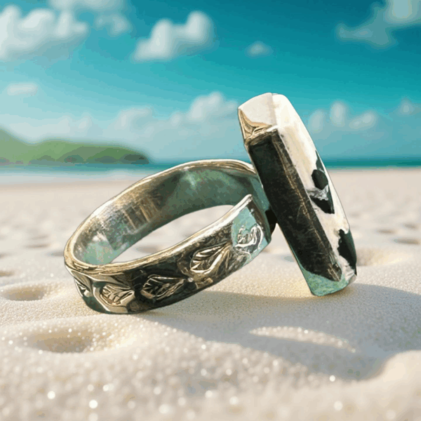 Natural White Buffalo Silver adjustable ring - Image 3