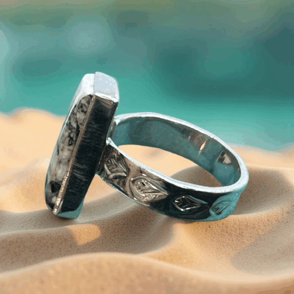 Natural White Buffalo Silver adjustable ring - Image 2