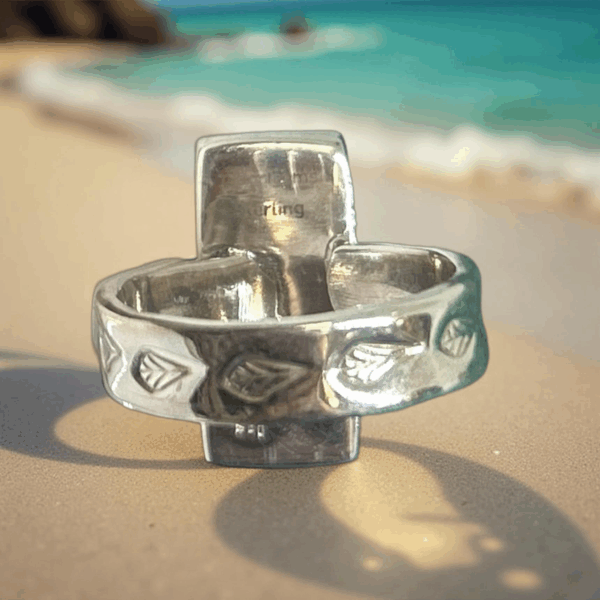 Natural White Buffalo Silver adjustable ring - Image 4