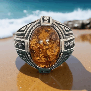 Bold Baltic Amber & Sterling Silver Ring - Size 8.5