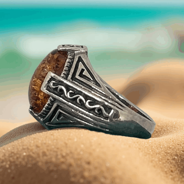 Bold Baltic Amber & Sterling Silver Ring - Size 8.5 - Image 3
