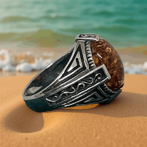 Bold Baltic Amber & Sterling Silver Ring - Size 8.5 - Image 2