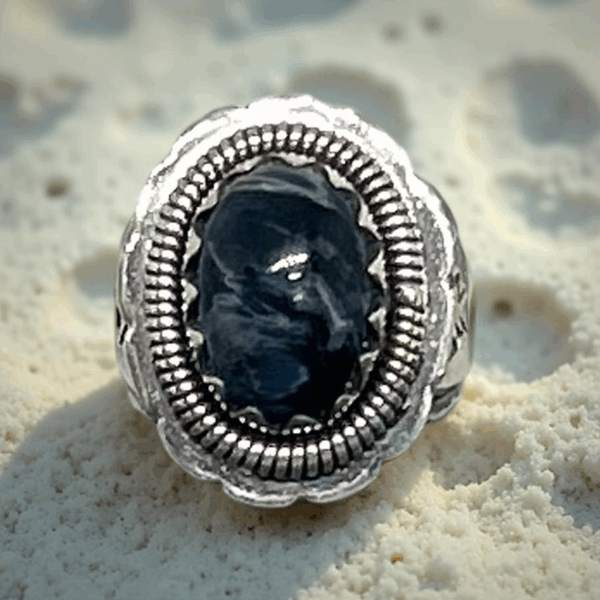 Pietersite Solid Sterling Silver Statement Ring & Pendant Set- Size 9.75