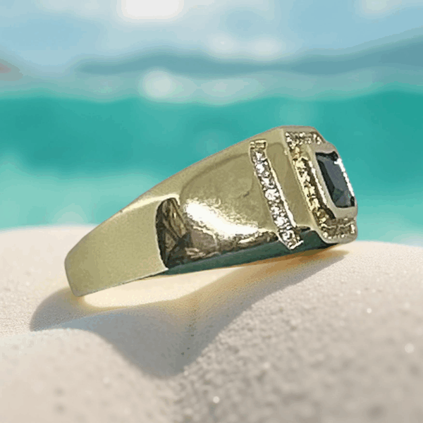 14K Gold-Filled Ring with Blue Sapphire and Diamond Halo – Size 11 - Image 2