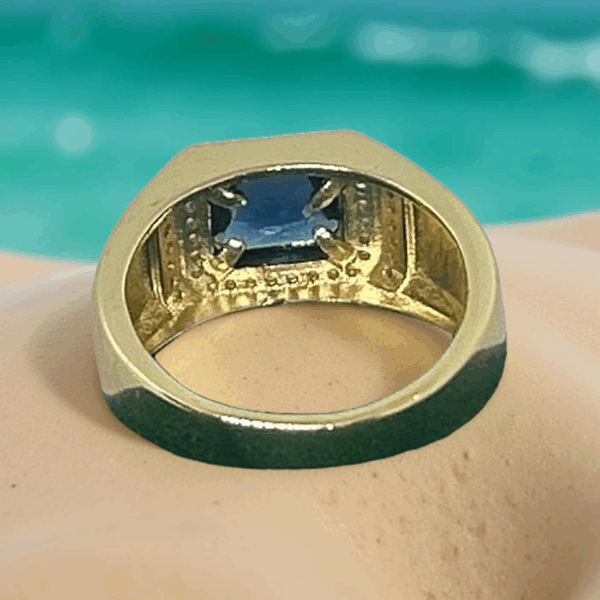 14K Gold-Filled Ring with Blue Sapphire and Diamond Halo – Size 11 - Image 4