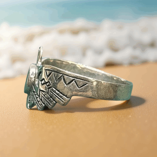 Sterling Silver Thunderbird Ring with Kingman Turquoise – Size 11.25 - Image 2