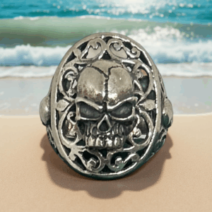 Silver Skull Ring with Ornate Gothic Detailing – Size 8.5