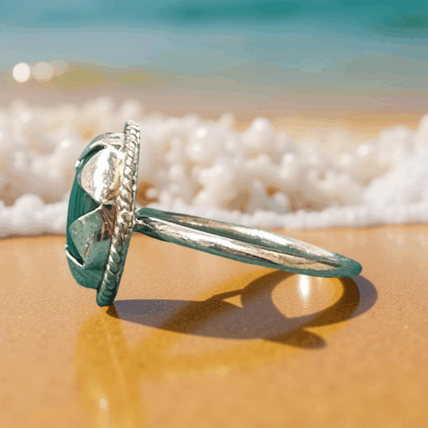 Sterling Silver Malachite Ring with Starburst Design – Size 8 - Image 3