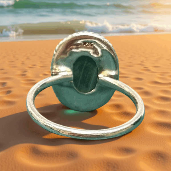 Sterling Silver Malachite Ring with Starburst Design – Size 8 - Image 4