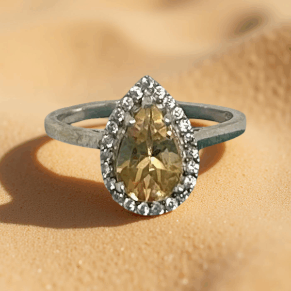Teardrop Citrine Ring in Sterling Silver – Size 7