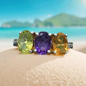 Trio Gemstone Ring with Peridot, Amethyst & Citrine – Size 5.25