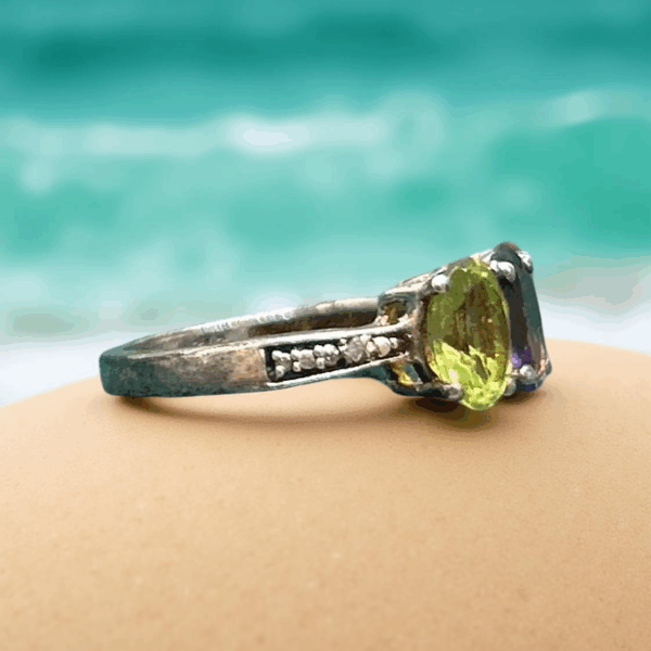 Trio Gemstone Ring with Peridot, Amethyst & Citrine – Size 5.25 - Image 3