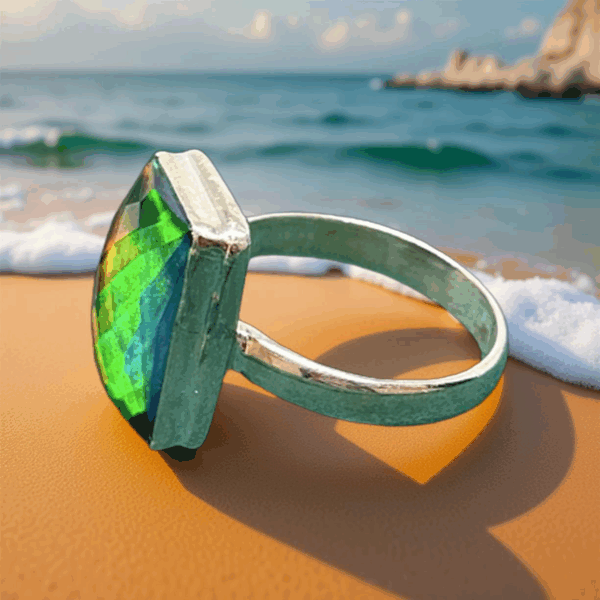Aurora Opal Faceted Rectangle Ring – Size 9 - Image 2