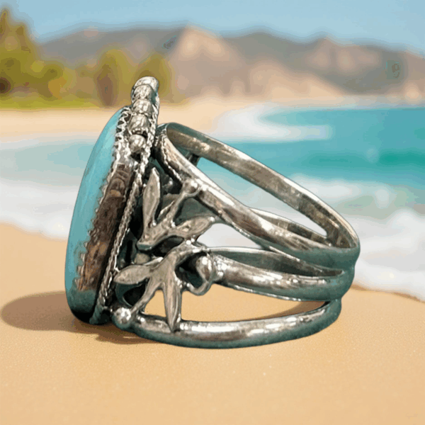 Bold Kingman Turquoise Ring- Size 7.5 - Image 2