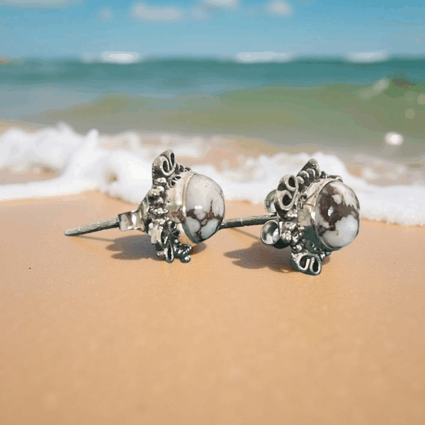 Wild Horse Jasper Sterling Silver Stud Earrings - Image 2