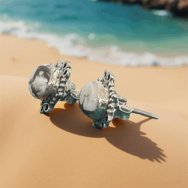 Wild Horse Jasper Sterling Silver Stud Earrings - Image 3