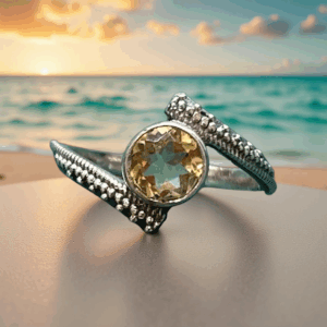 Sunbeam Citrine Bypass Ring – Sterling Silver, Size 6.75