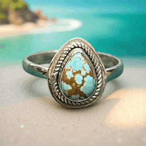 Southwestern Turquoise Teardrop Ring in Sterling Silver- Size 7