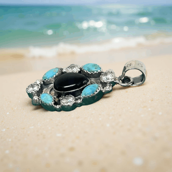 Midnight Sky Pendant – Black Onyx, Kingman Turquoise & CZ in Sterling Silver - Image 3