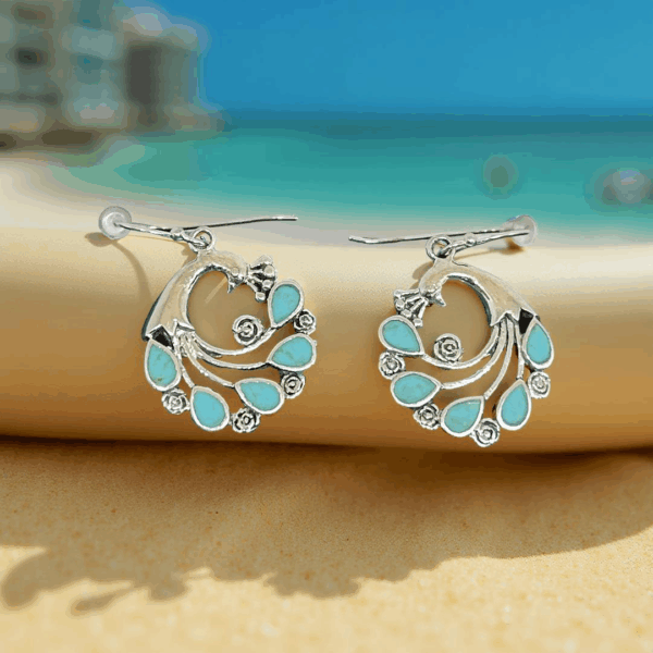 Desert Plume – Kingman Turquoise Peacock Earrings