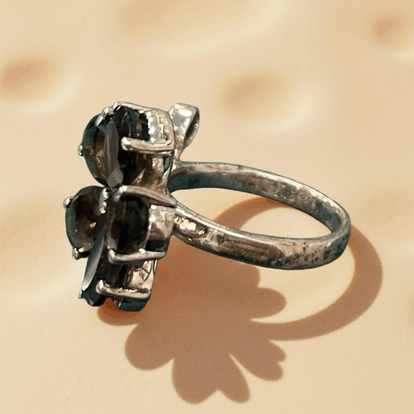Midnight Bloom – Smoky Topaz Flower Ring Size 6.5 - Image 5