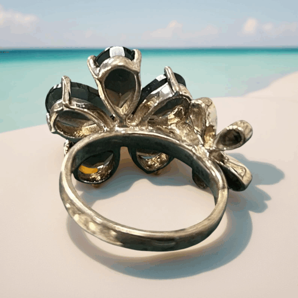 Midnight Bloom – Smoky Topaz Flower Ring Size 6.5 - Image 6